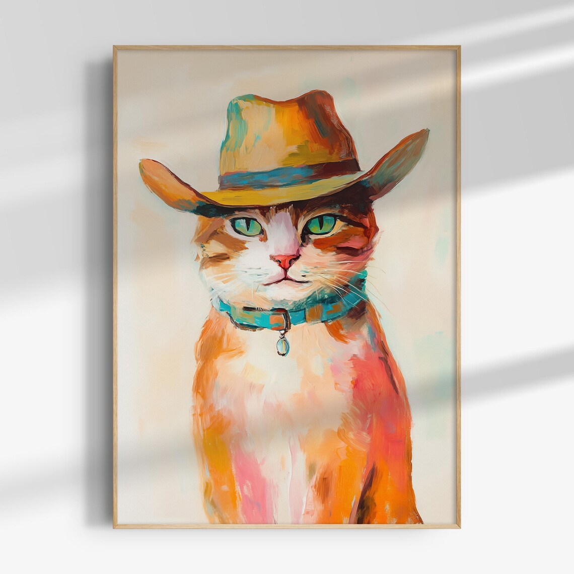 Cowboy Cat in Hat Painted Portrait Funny Whimsical Animal Poster