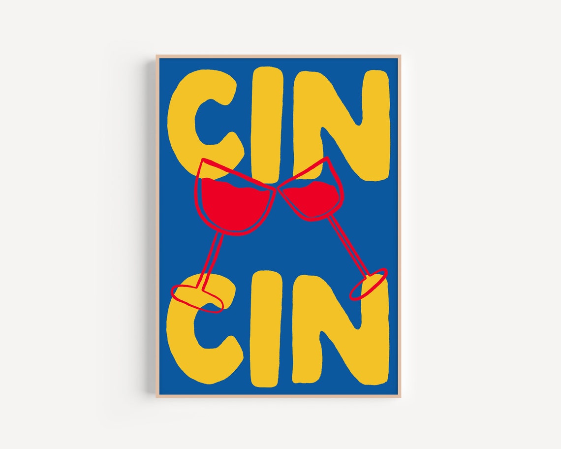 Cin Cin, Hand Drawn Wine Poster