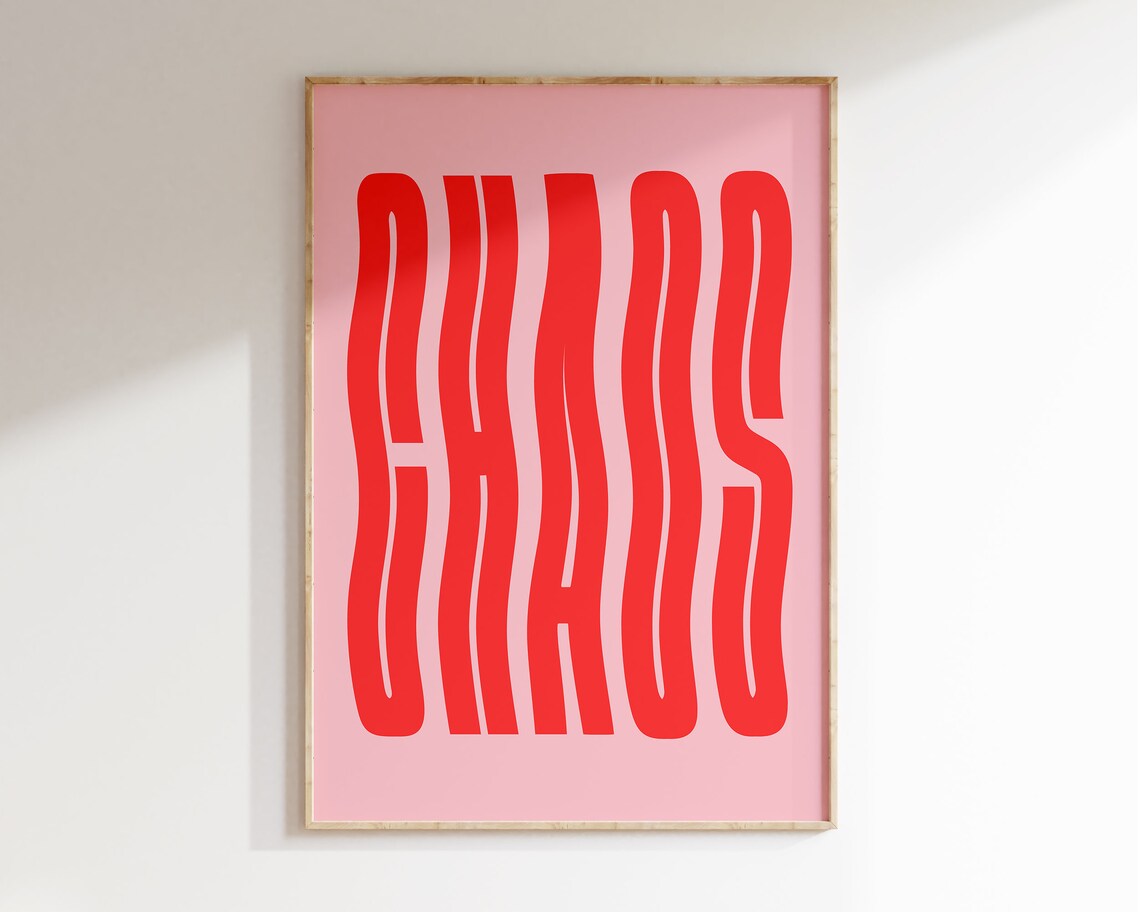 Pink Chaos Modernist Quote Poster, Preppy Aesthetic