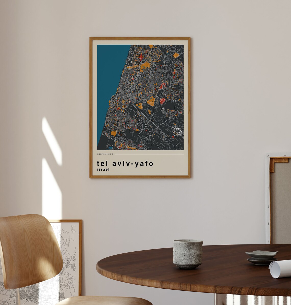 Tel Aviv Yafo Israel Retro Dark Coastal City Map Travel Poster - Image 2