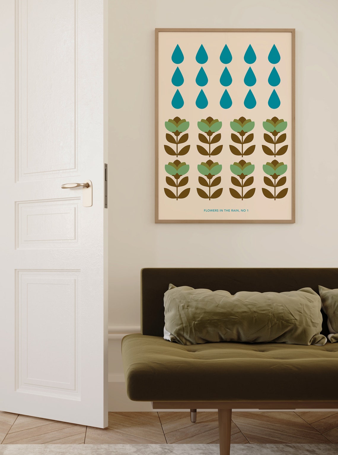 Flowers In The Rain No 1 Retro Mid Century Botanical Art Poster - Image 2