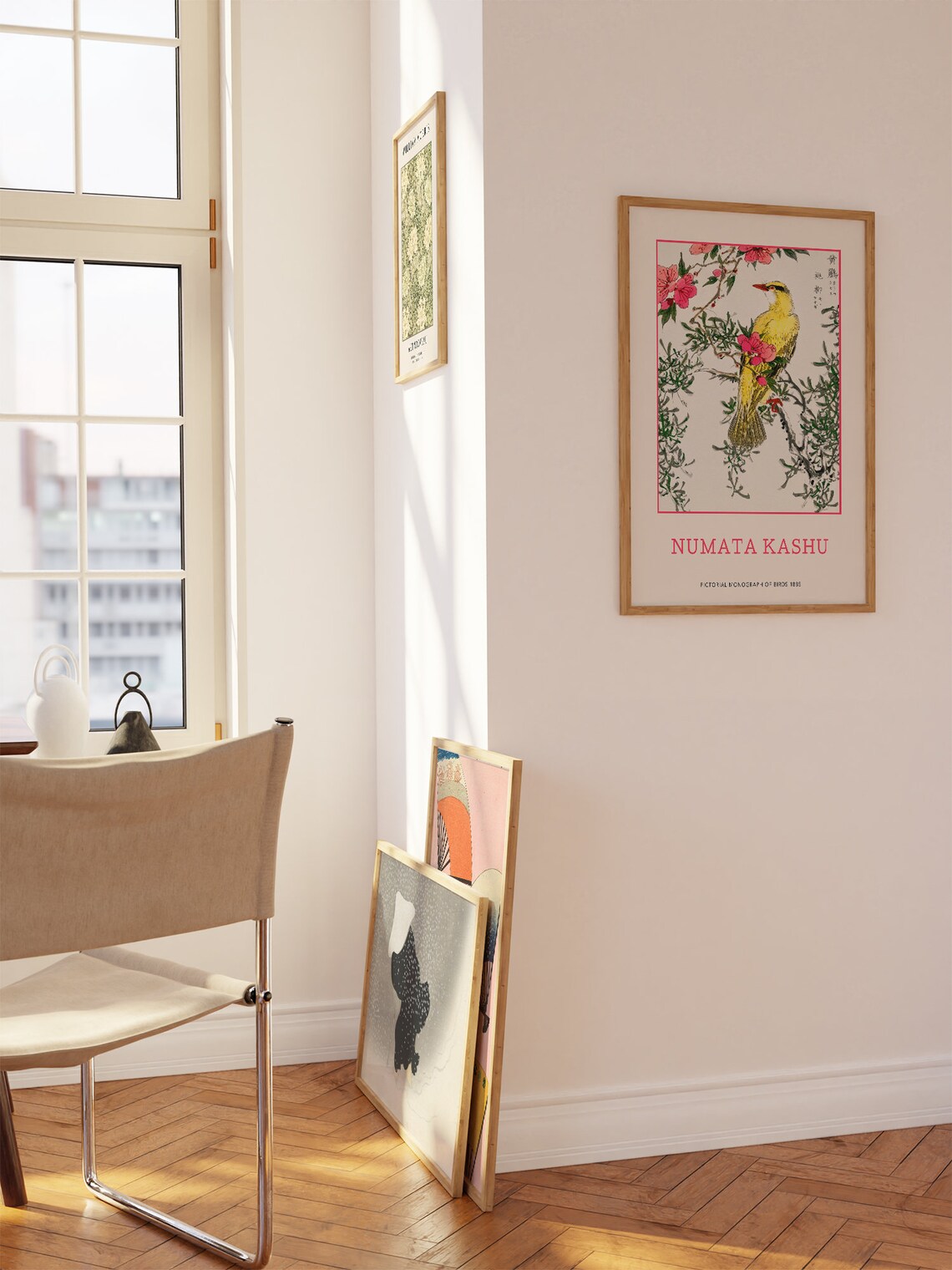 Numata Kashu Yellow Bird And Pink Blossom Japanese Art Poster - Image 2