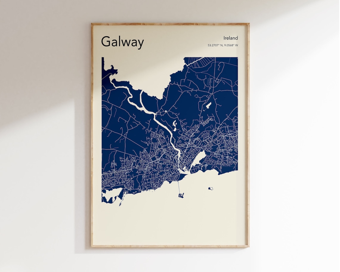 Galway Ireland Map Art Print, Travel Wall Decor