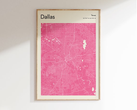 Dallas Tx Map Print, Color Dallas Travel Poster