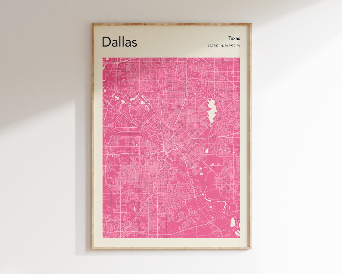 Dallas Tx Map Print, Color Dallas Travel Poster