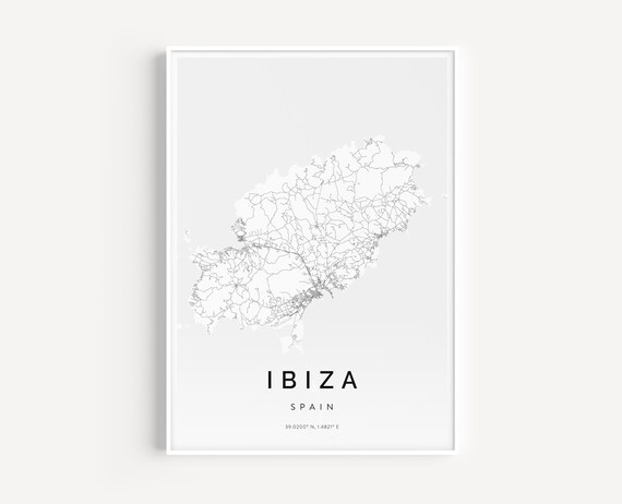 Minimal Ibiza Map Print Ibiza Map Poster Ibiza Island Map Wall Art Ibiza Art Print Map Of Ibiza Ibiza Spain Map Custom Map Design