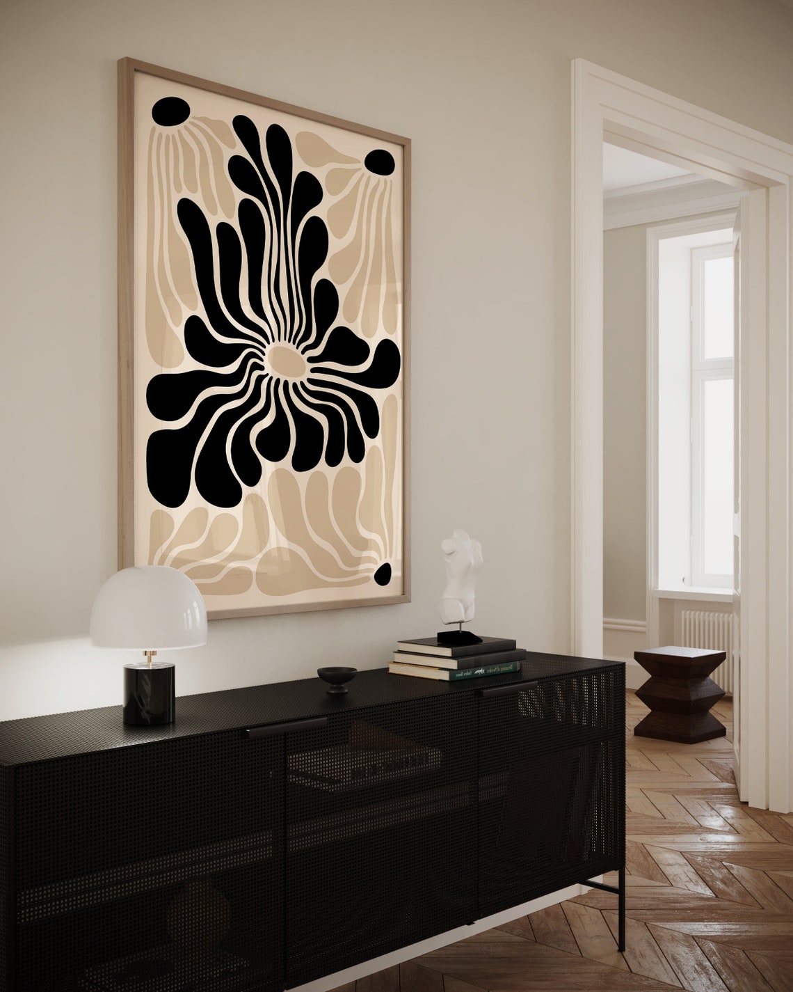 Black Beige Abstract Wavy Flower Matisse Style Botanical Print - Image 2