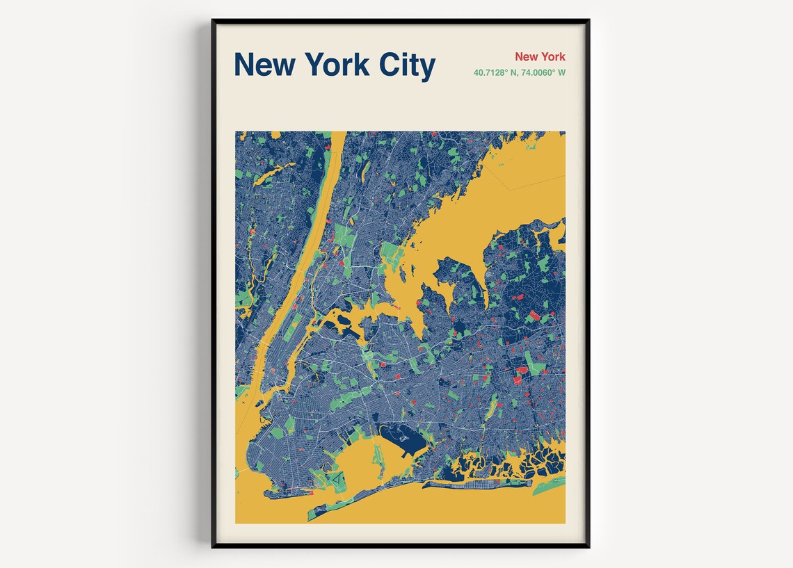 New York City Map Poster, Street Map Decor