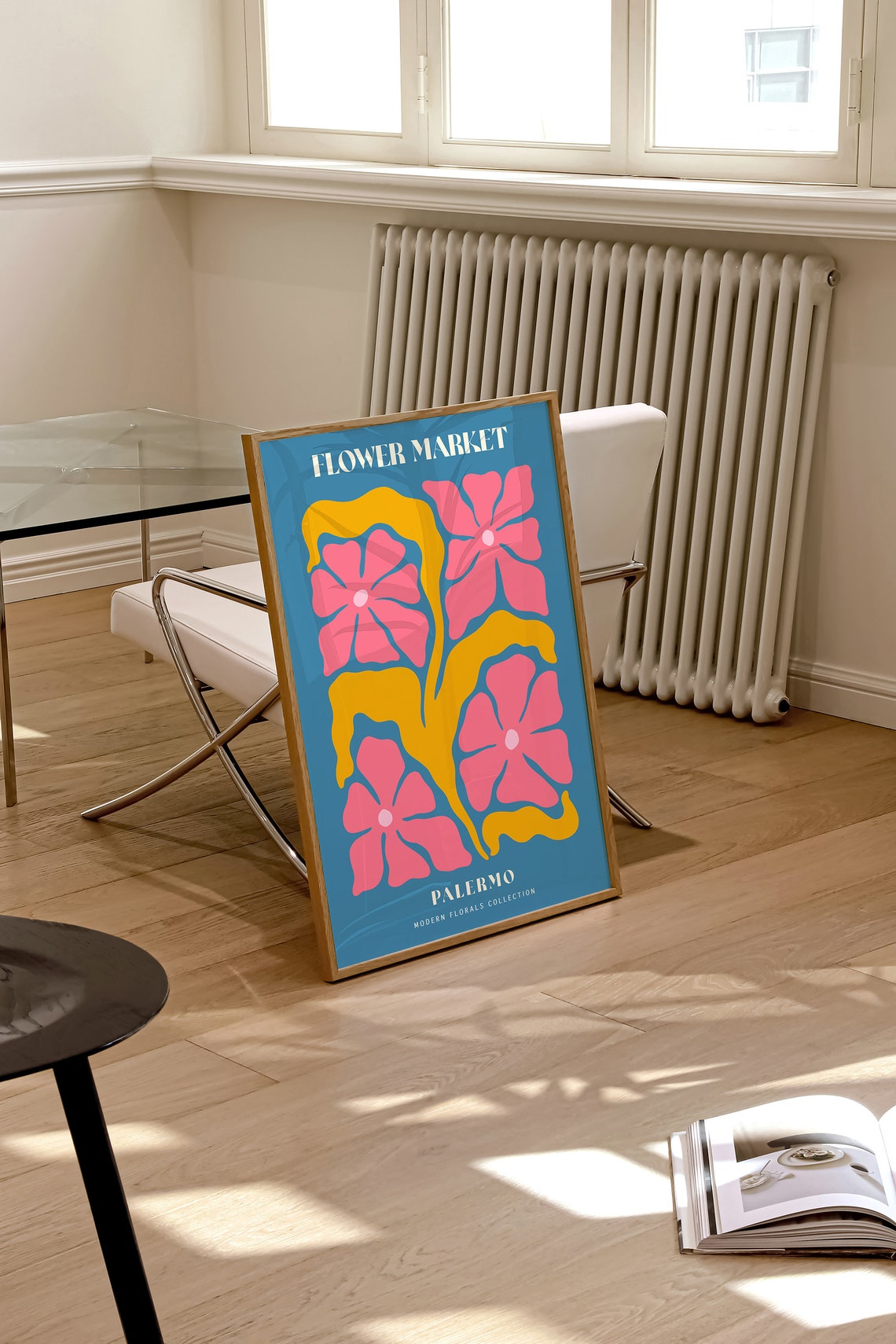 Flower Market Palermo Blue Pink Retro Matisse Botanical Poster - Image 3