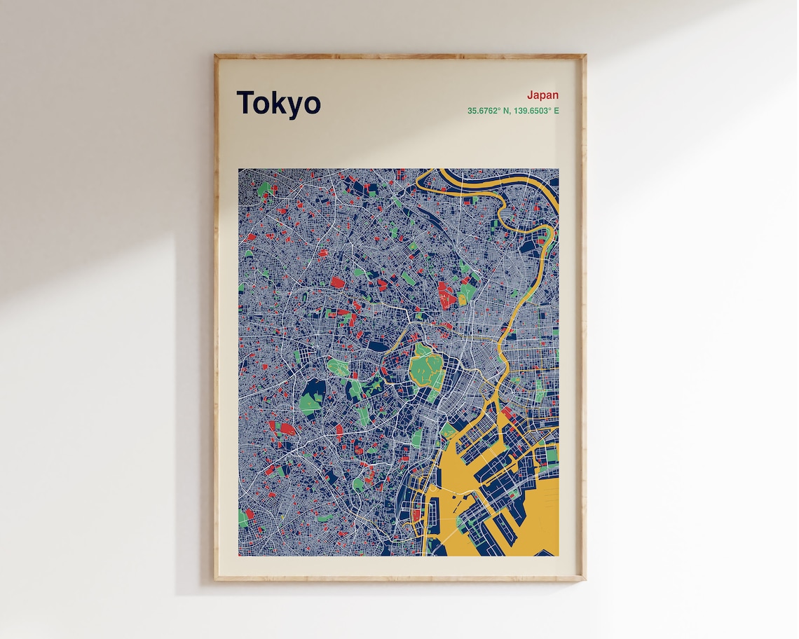 Tokyo Map Print, Custom Colour Map Wall Art