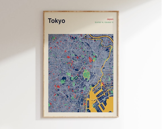 Tokyo Map Print, Custom Colour Map Wall Art