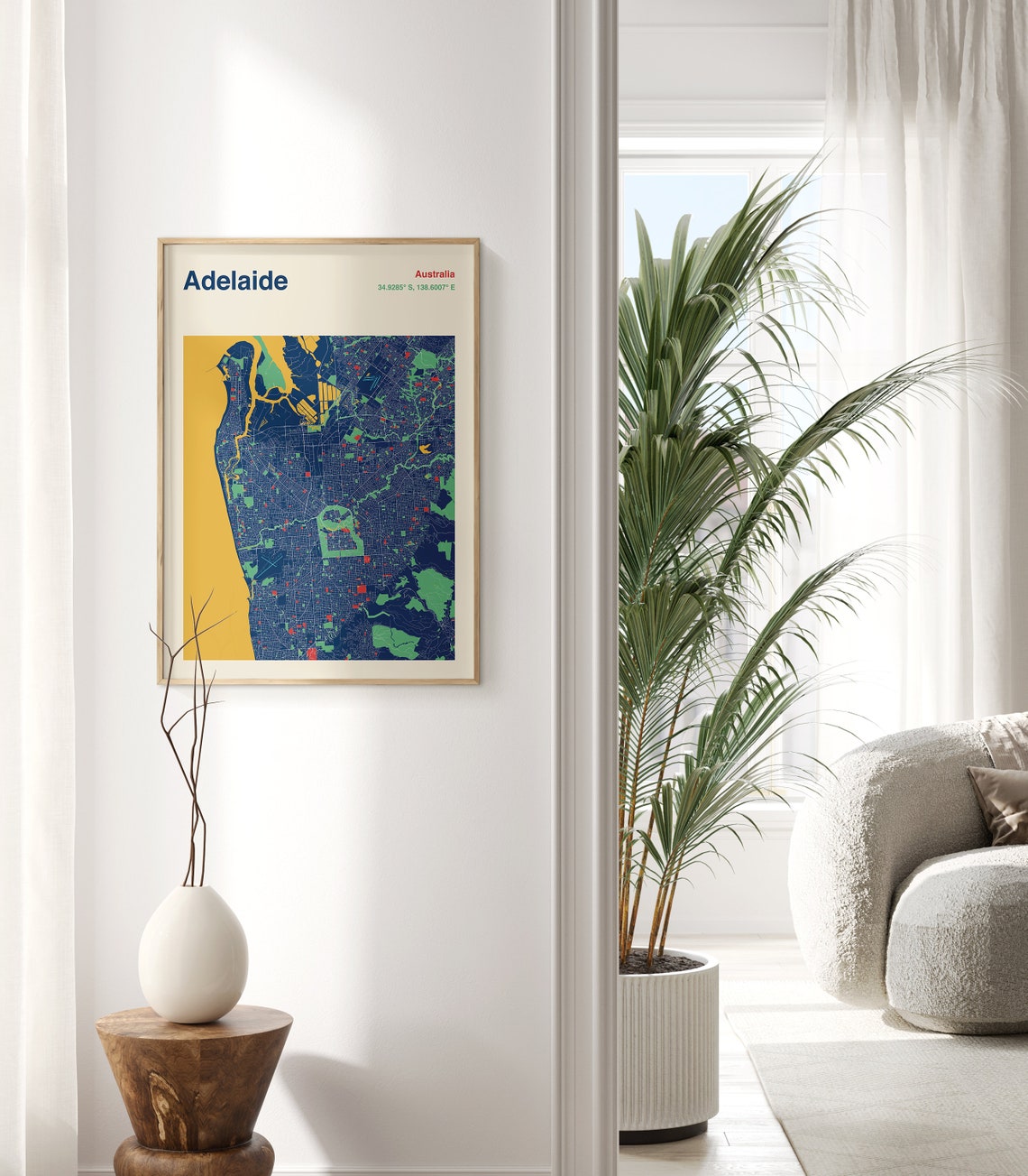 Adelaide Australia Colourful City Map Poster in Navy Gold Green Tones - Image 2