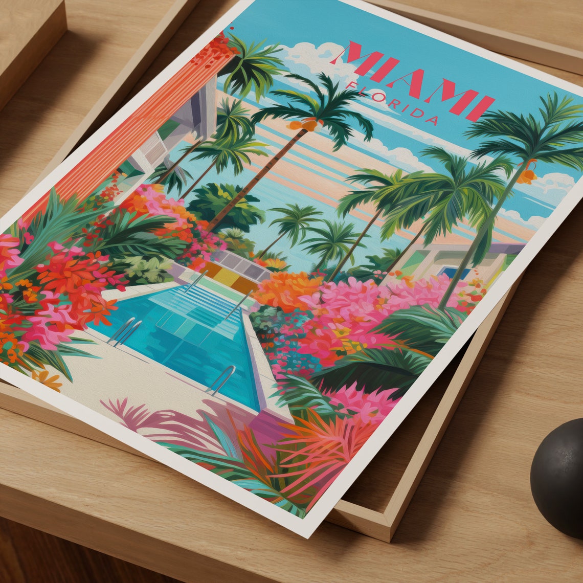 Miami Art Print Colourful Travel Poster Miami Florida Travel Art Miami Painting Retro Miami Wall Art Colourful Travel Poster Gallery - Image 3