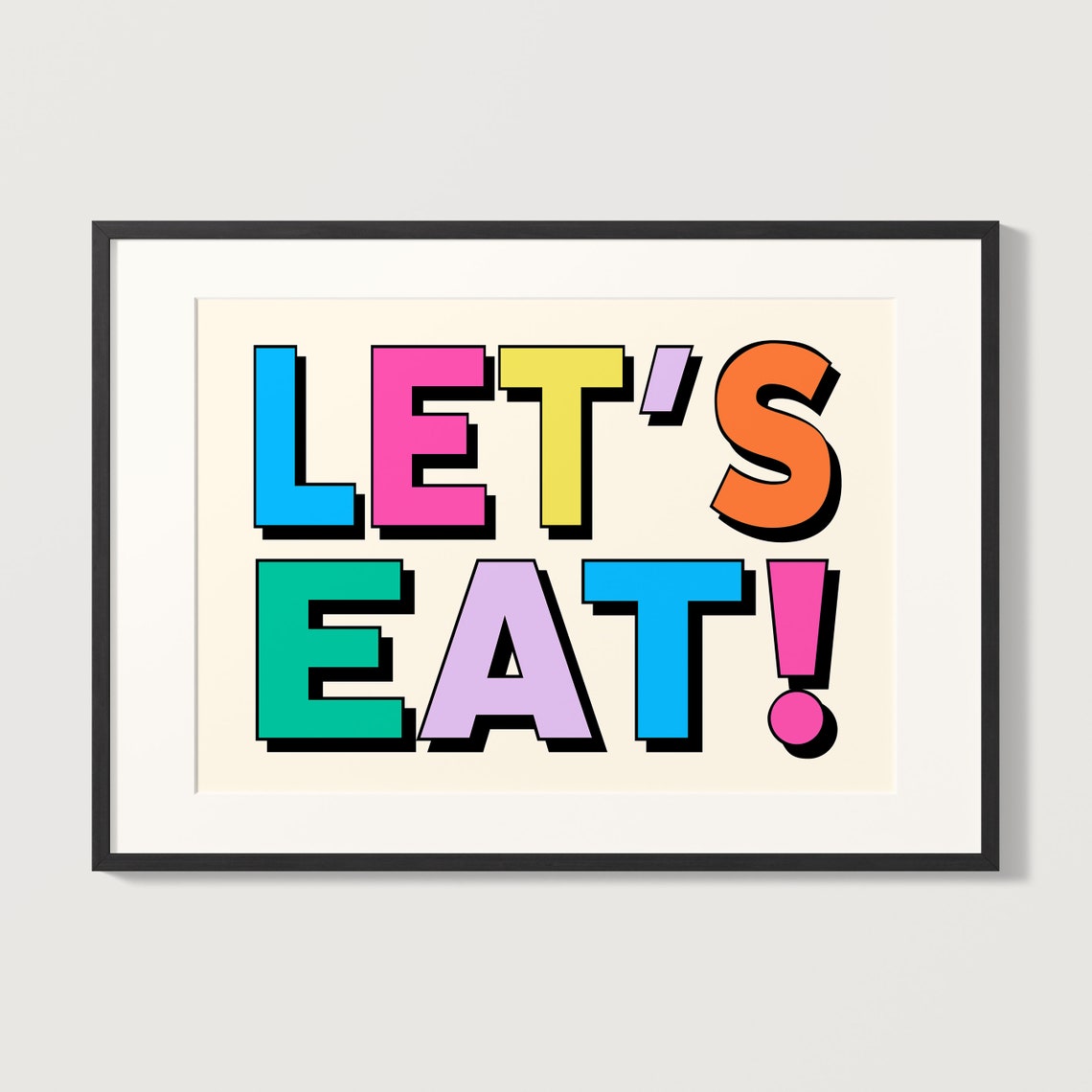 Lets Eat Colorful Block Letters Fun Retro Kitchen Decor Poster