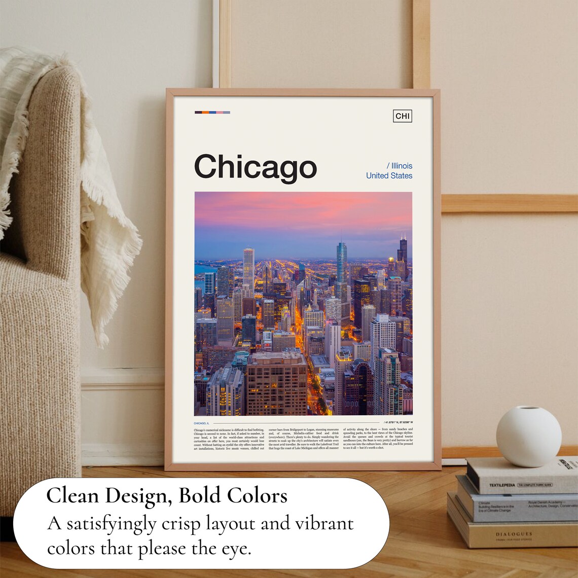 Chicago Skyline Travel Poster, Chicago Illinois - Image 3