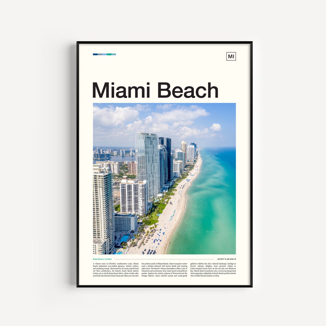 Miami Beach Florida Aerial Skyline Turquoise Ocean Sandy Beach Poster
