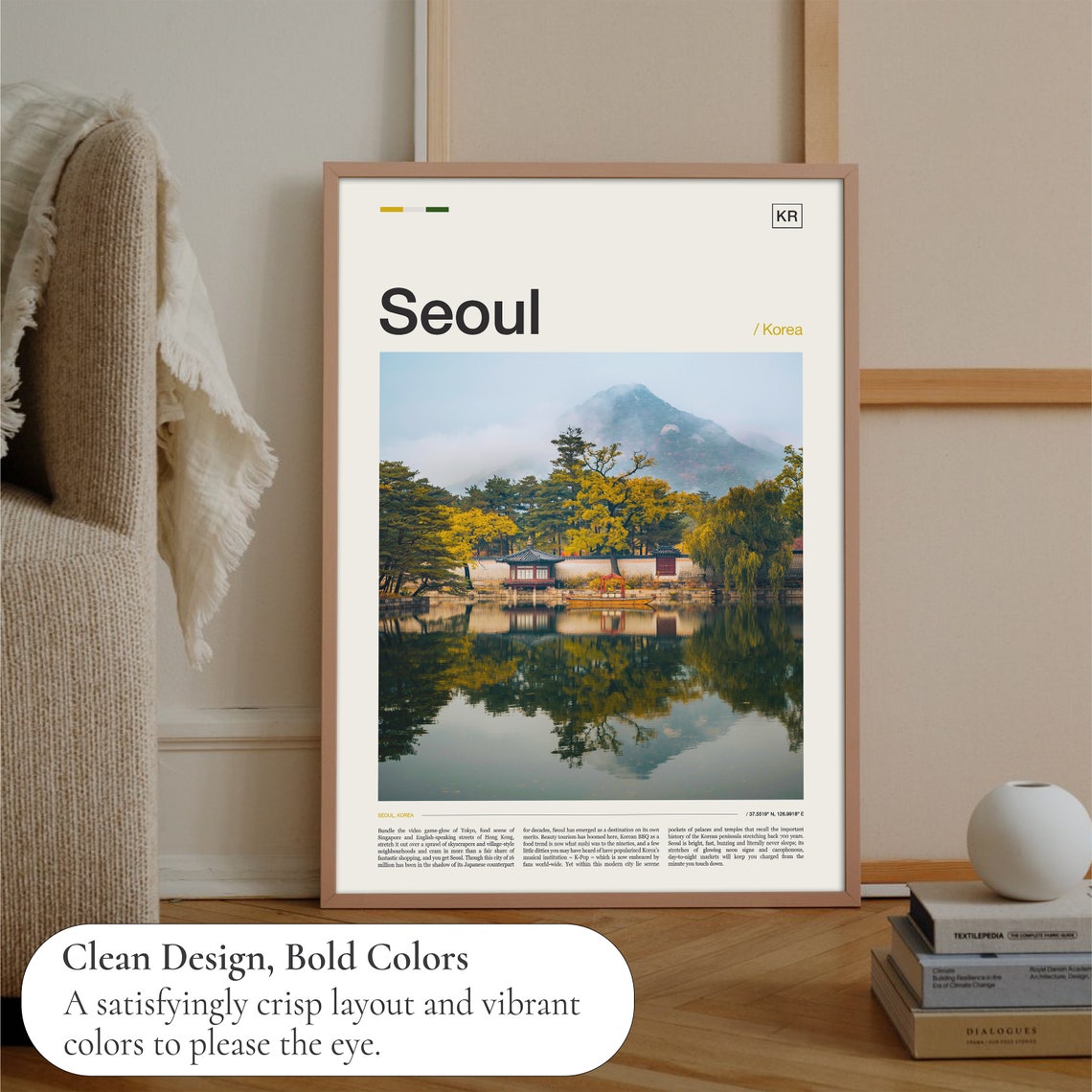 Seoul Korea Palace Pond Mountain Reflection Autumn Trees Poster - Image 3