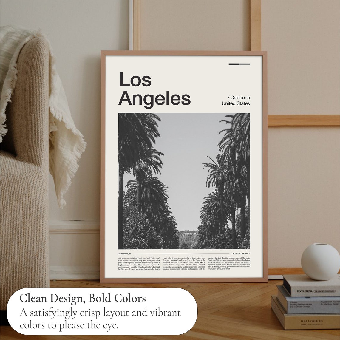 Los Angeles Hollywood Sign Palms Black White City Art Poster - Image 3