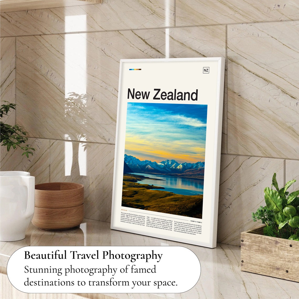 New Zealand Snow Capped Mountains Alpine Lake Sunset Reflection Poster - Image 4
