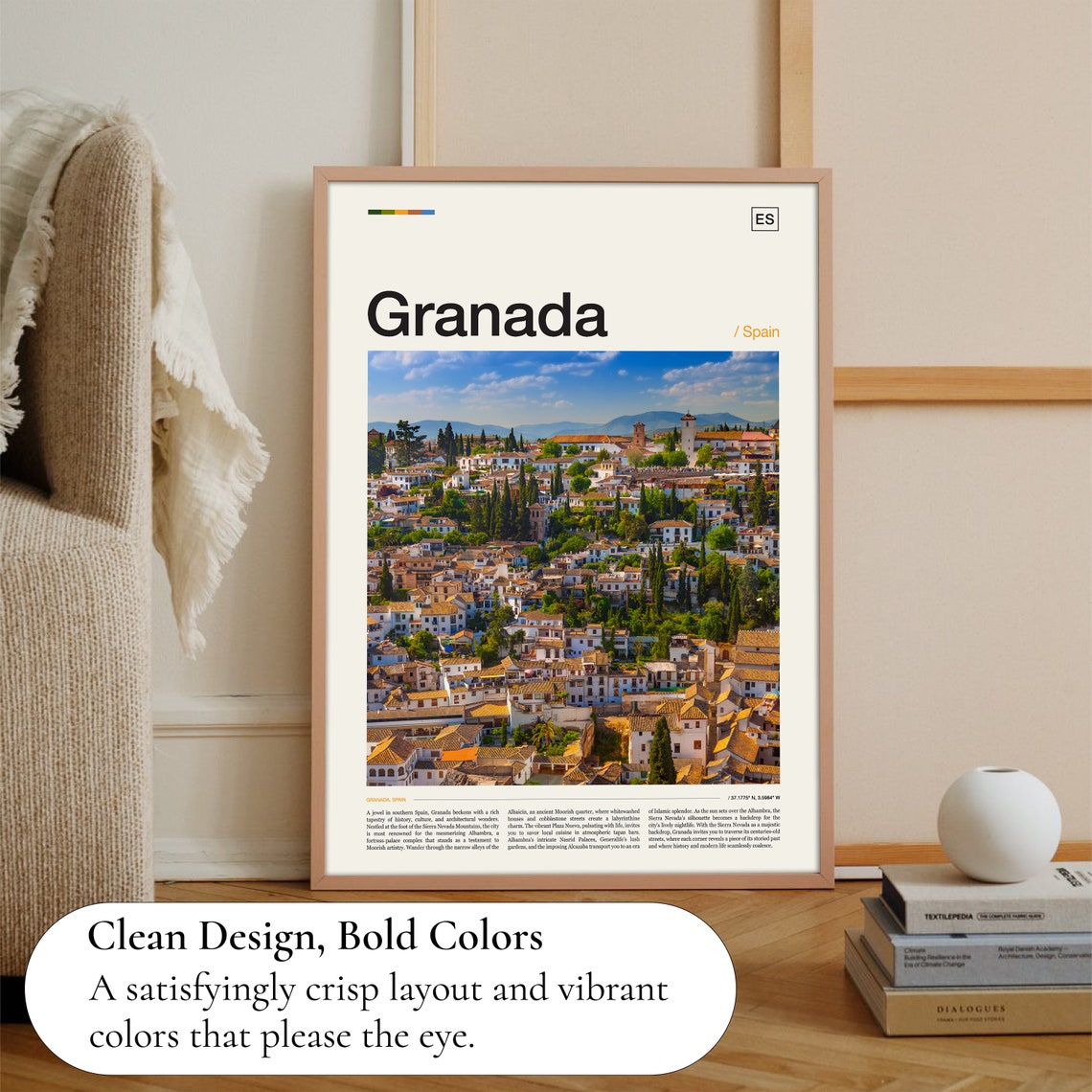 Granada Spain Old Town Rooftops Mountain View Scenic Photo Poster - Image 2