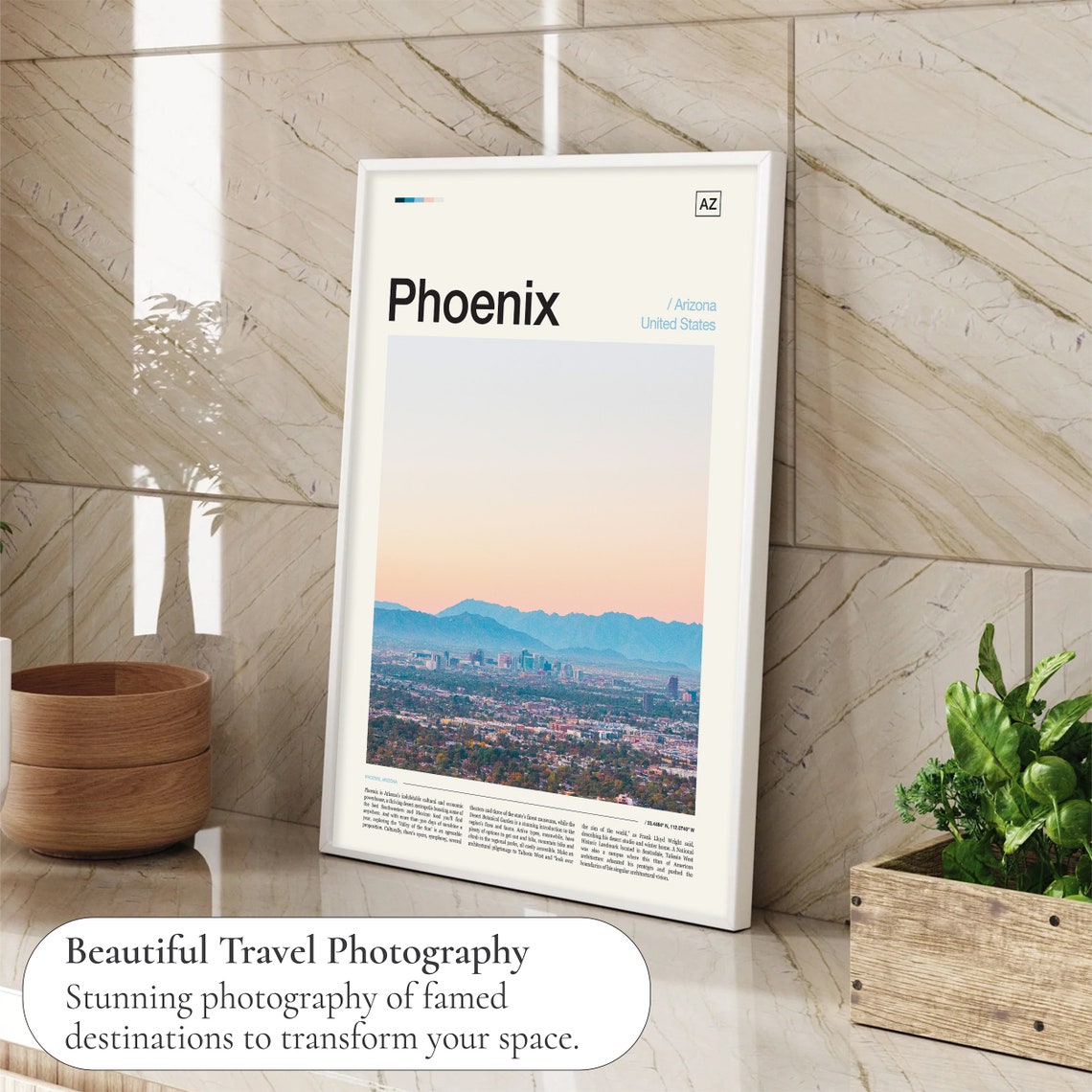 Phoenix Arizona Skyline Desert Mountains Sunset City Travel Poster - Image 4