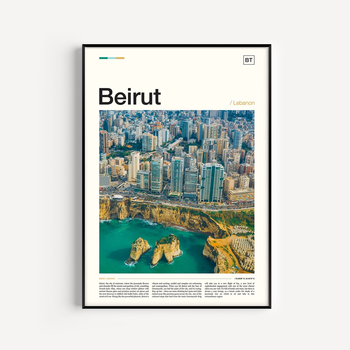 Beirut Lebanon Pigeon Rocks Coastal City Aerial Travel Poster