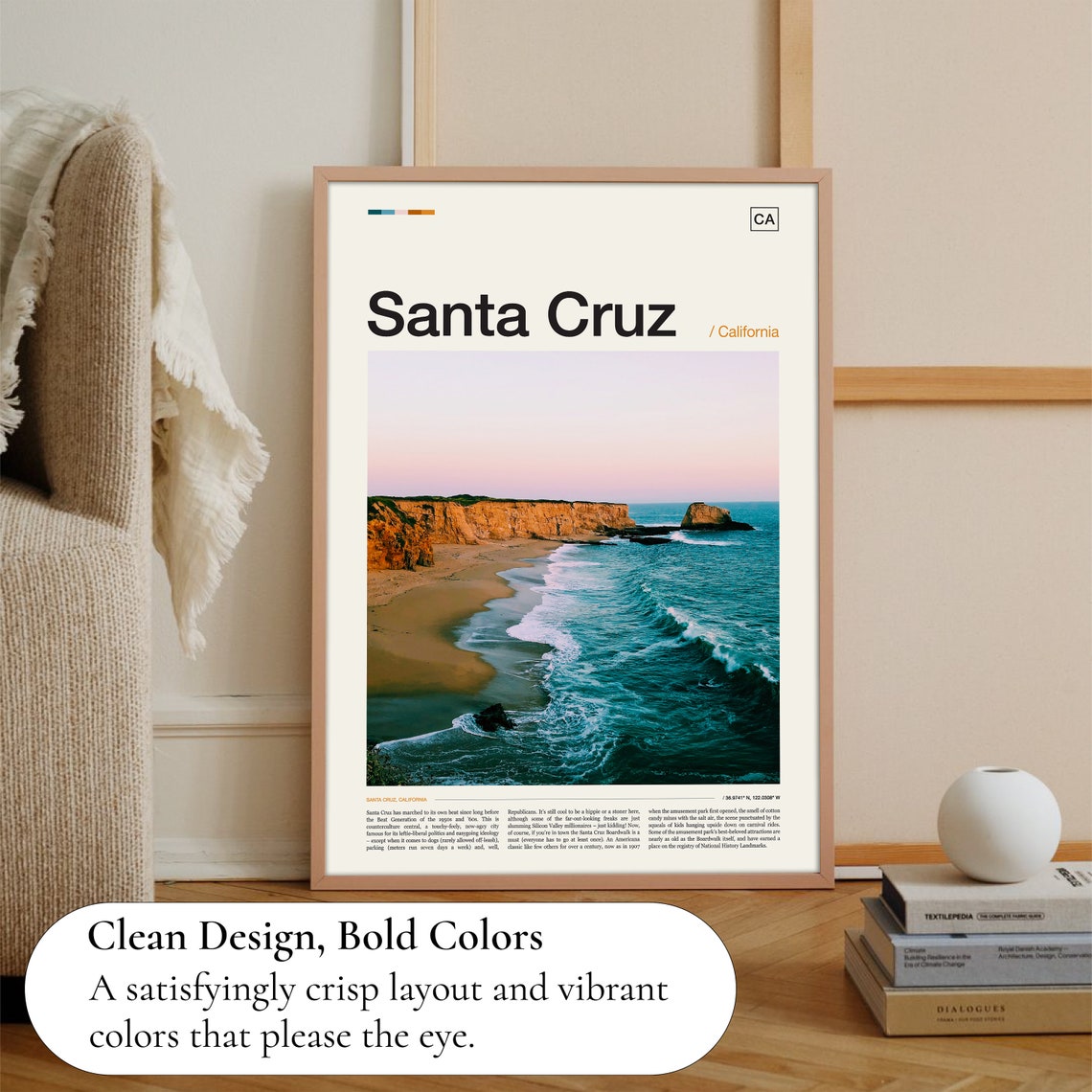 Santa Cruz California Beach Cliffs Sunset Waves Photo Poster - Image 3