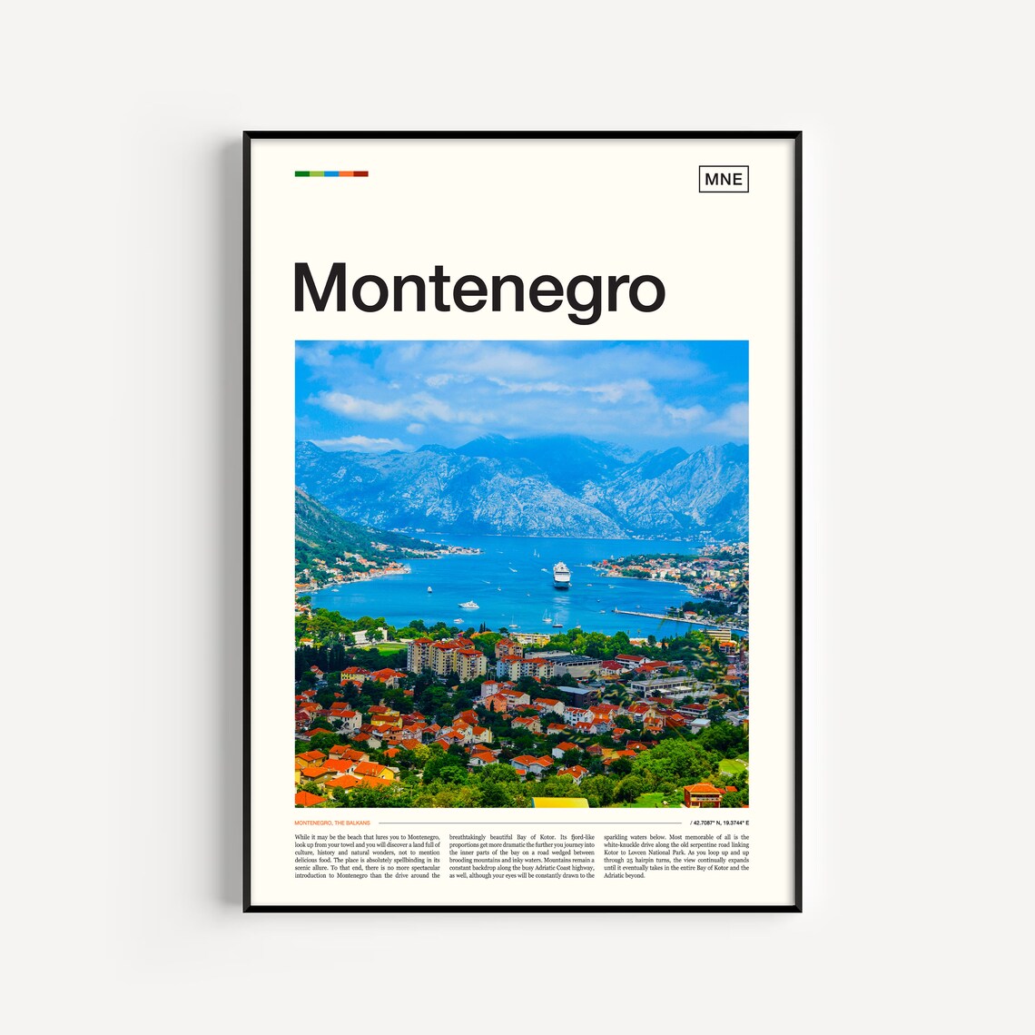 Montenegro Bay of Kotor Adriatic Coast Aerial View Travel Poster