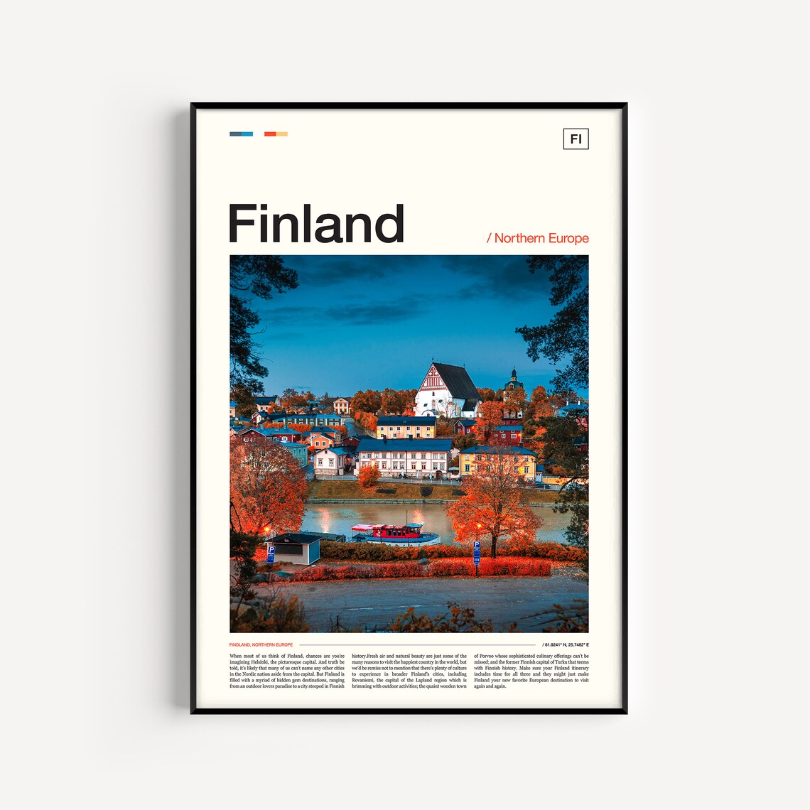 Finland Riverside Old Town Dusk Northern Europe Travel Poster