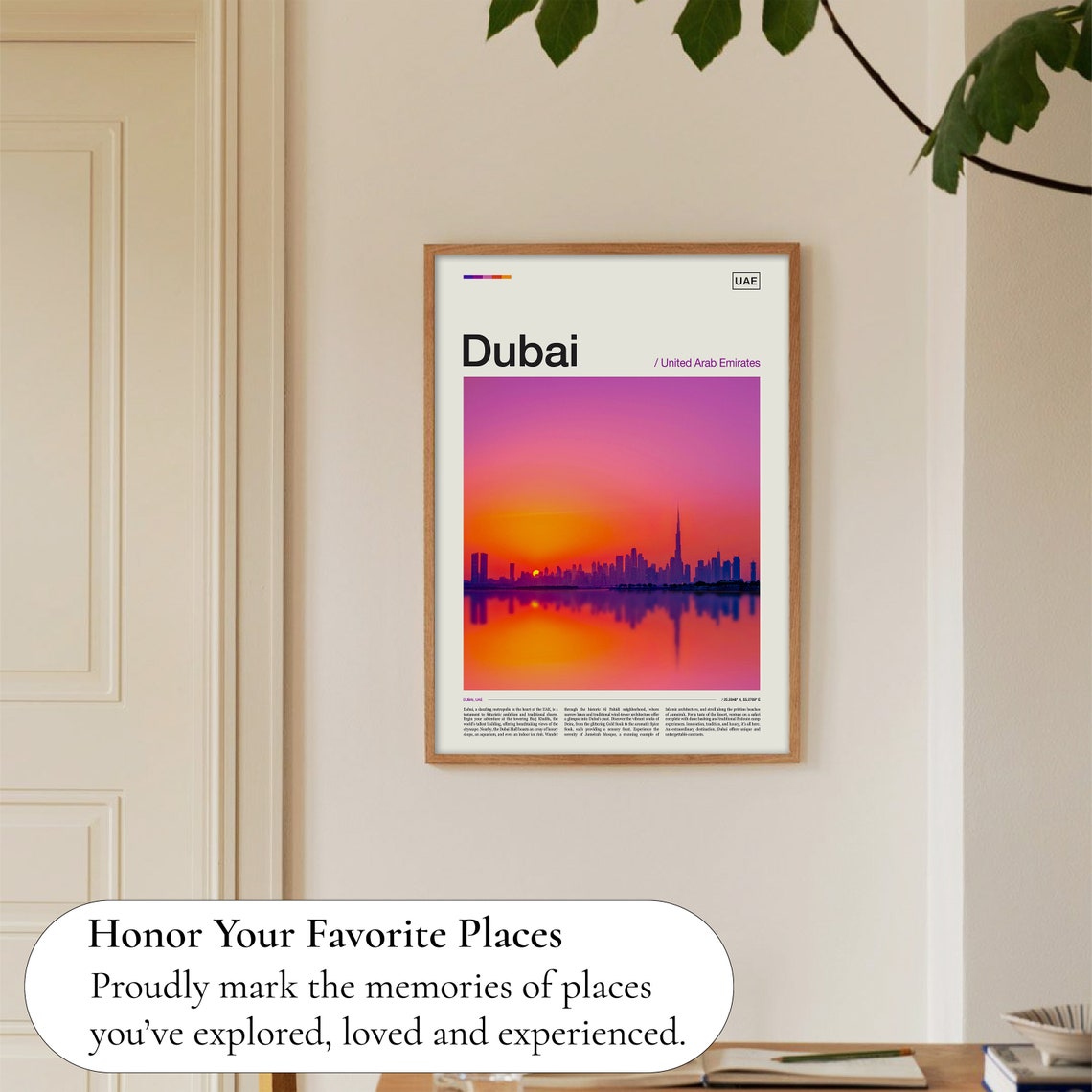 Dubai UAE Sunset Skyline Burj Khalifa Silhouette Photo Travel Poster - Image 5
