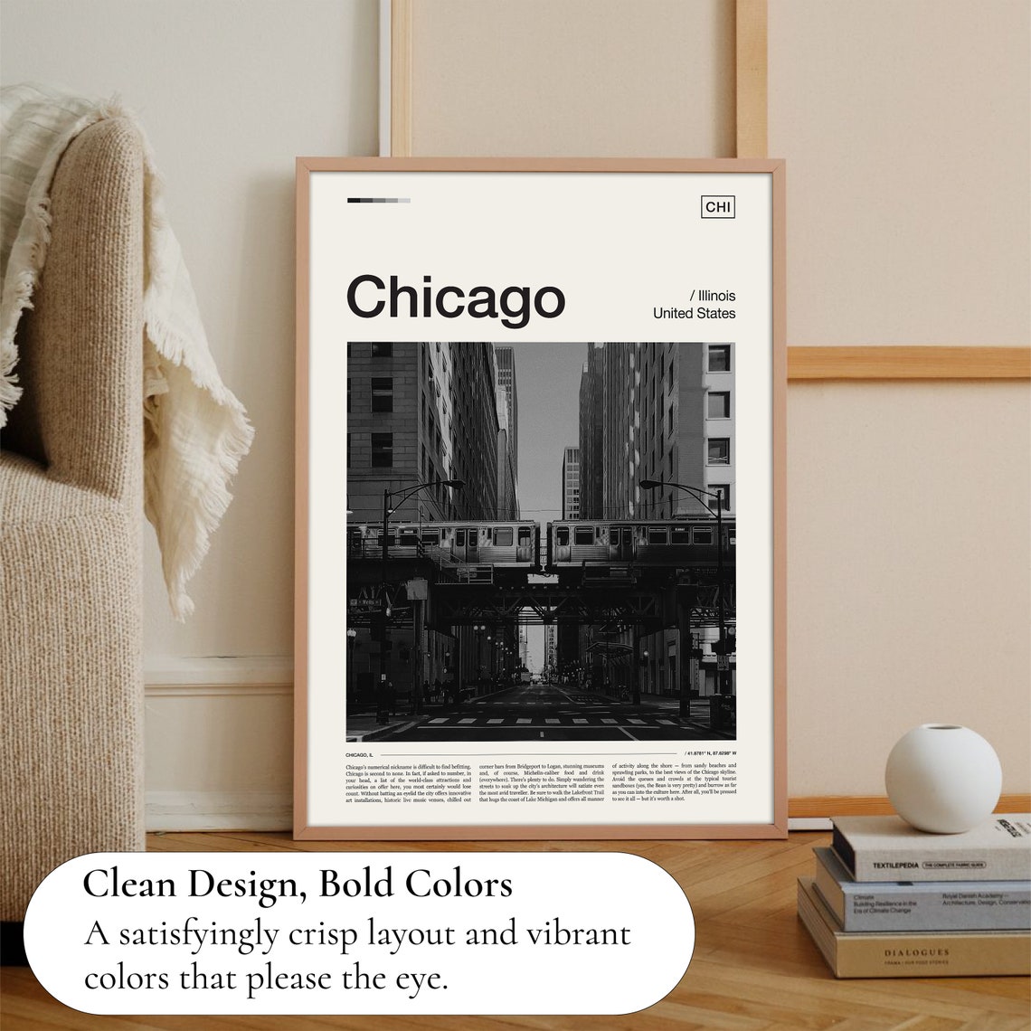 Chicago Illinois Elevated Train Street Black White Urban City Poster - Image 3