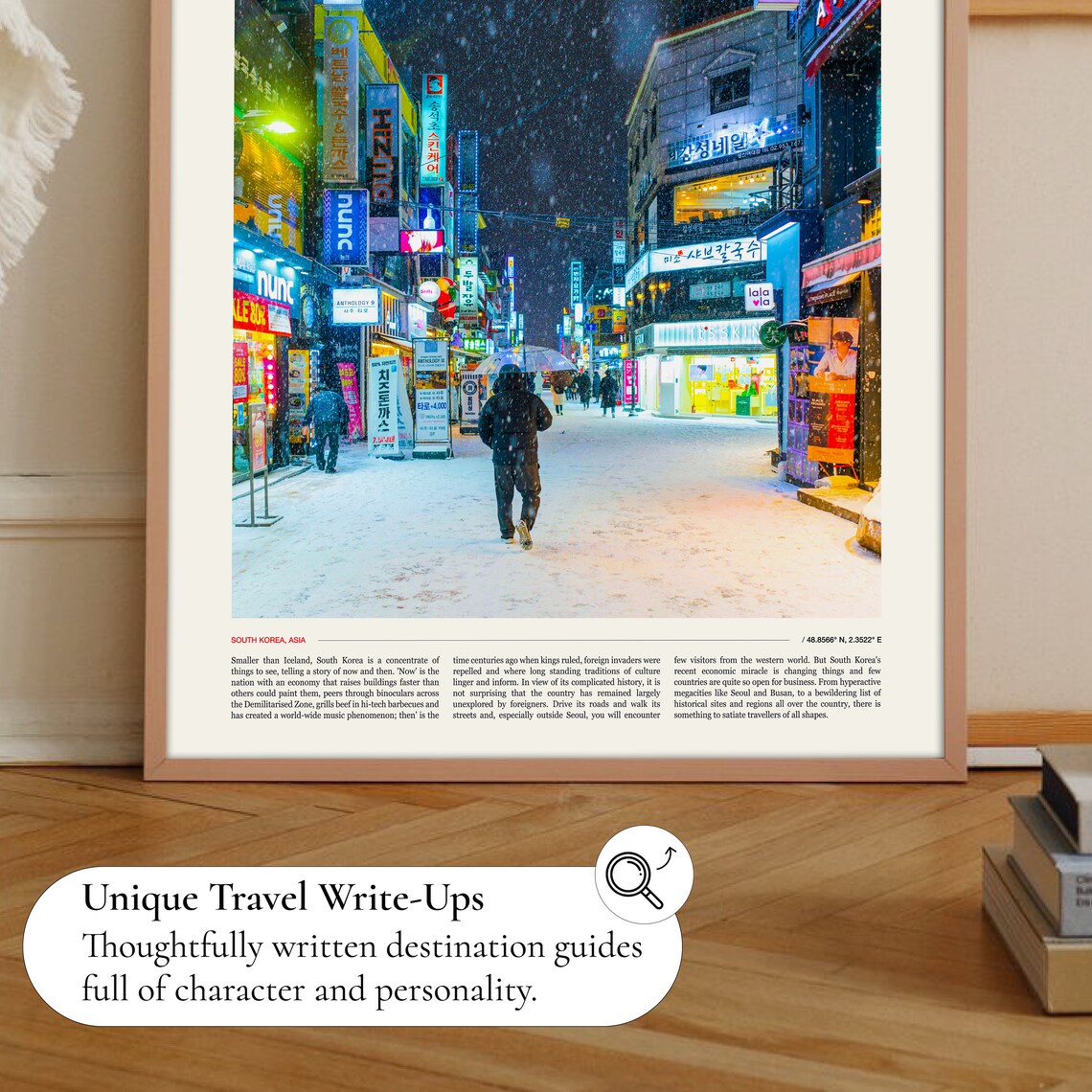 South Korea Snowy Neon Street Winter Night Photography Poster - Image 2