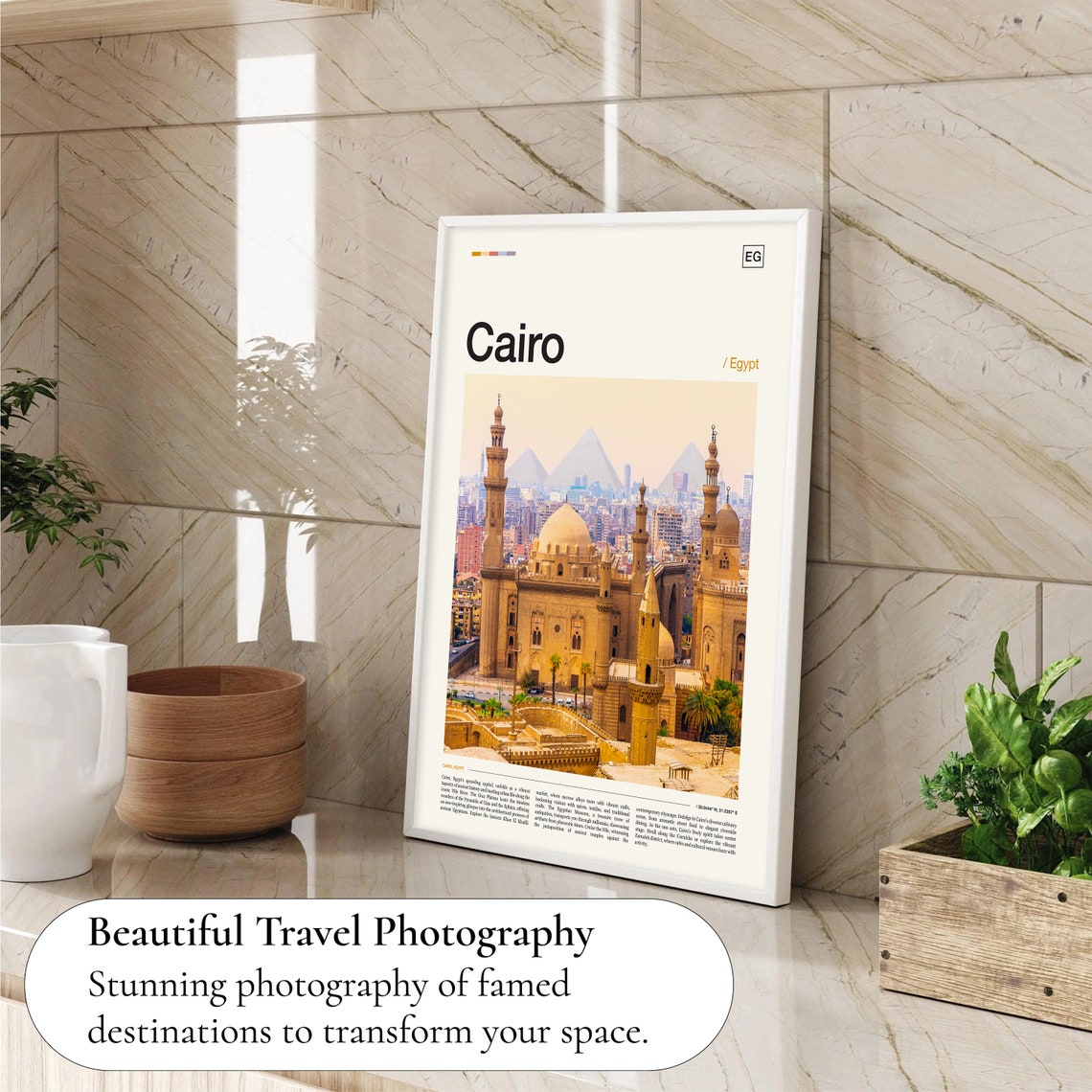 Cairo Egypt Mosque Giza Pyramids Golden Sky Scenic Photo Poster - Image 4