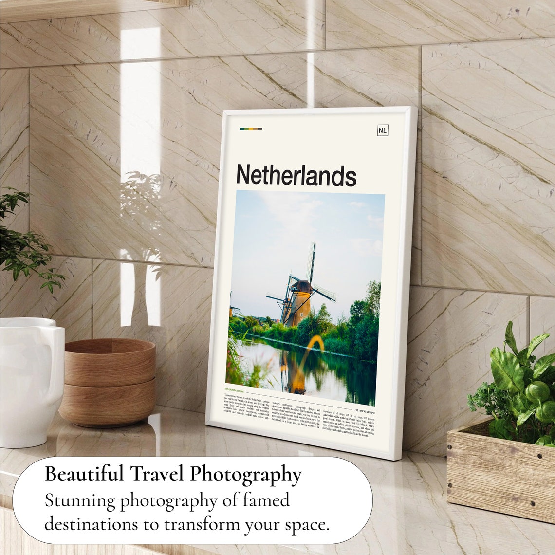 Netherlands Windmill Canal Reflection Countryside Photo Travel Poster - Image 4