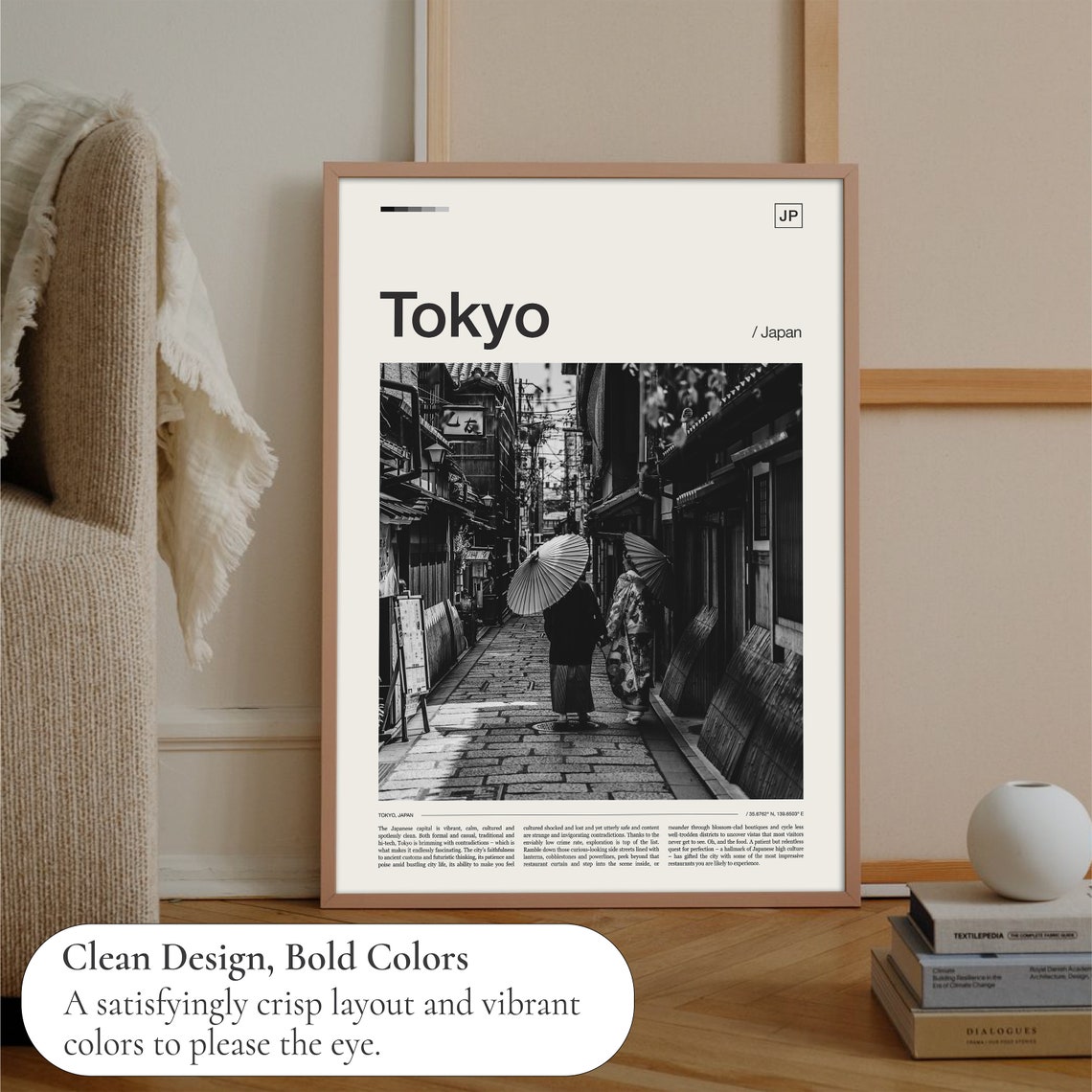 Tokyo Black and White Old Street Kimono Umbrella Japan Poster - Image 3