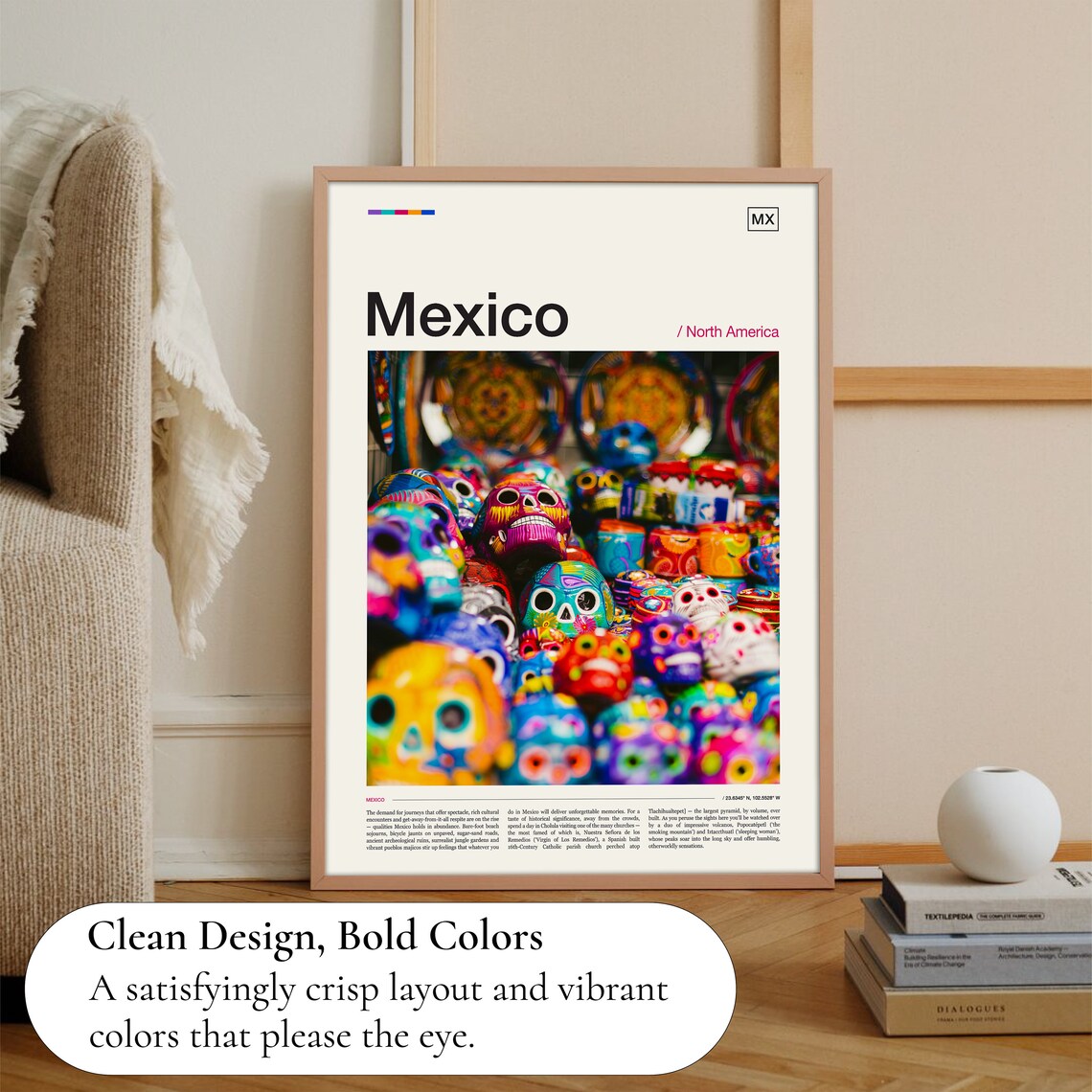 Mexico Colorful Dia de los Muertos Sugar Skulls Market Culture Poster - Image 3
