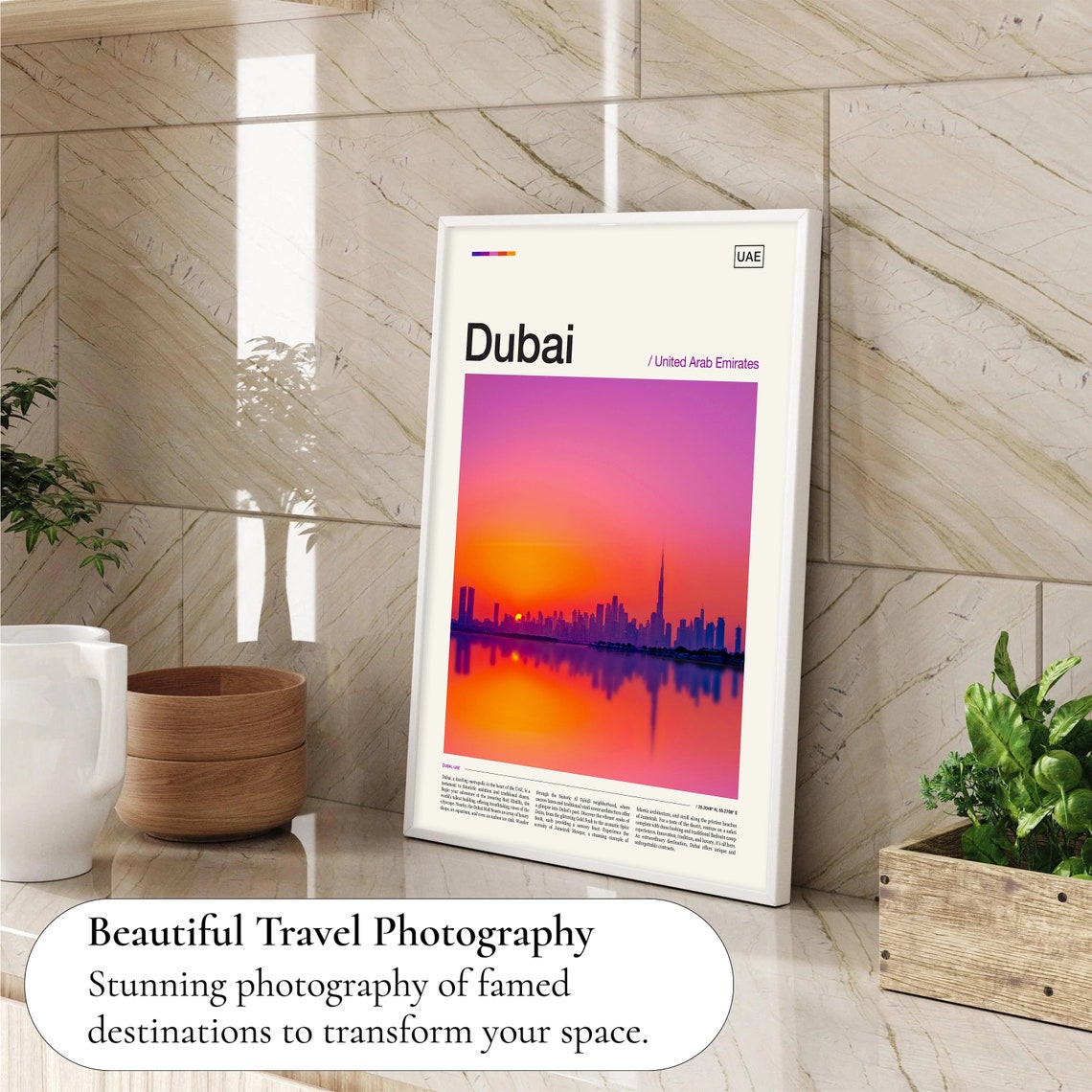 Dubai UAE Sunset Skyline Burj Khalifa Silhouette Photo Travel Poster - Image 4