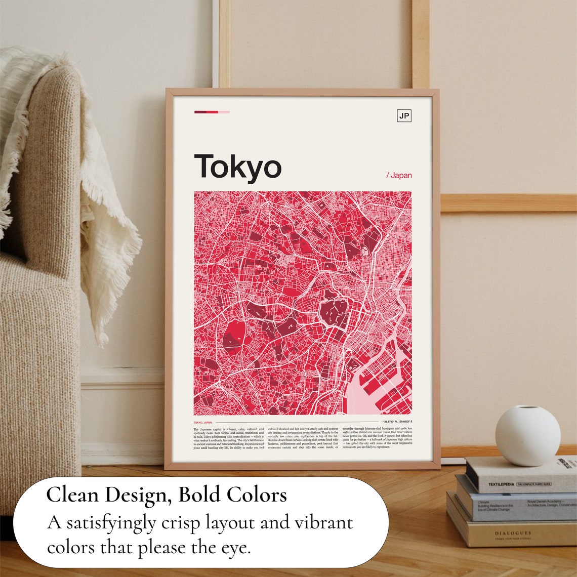 Tokyo City Street Map Red Modern Japanese Cartography Poster - Image 3