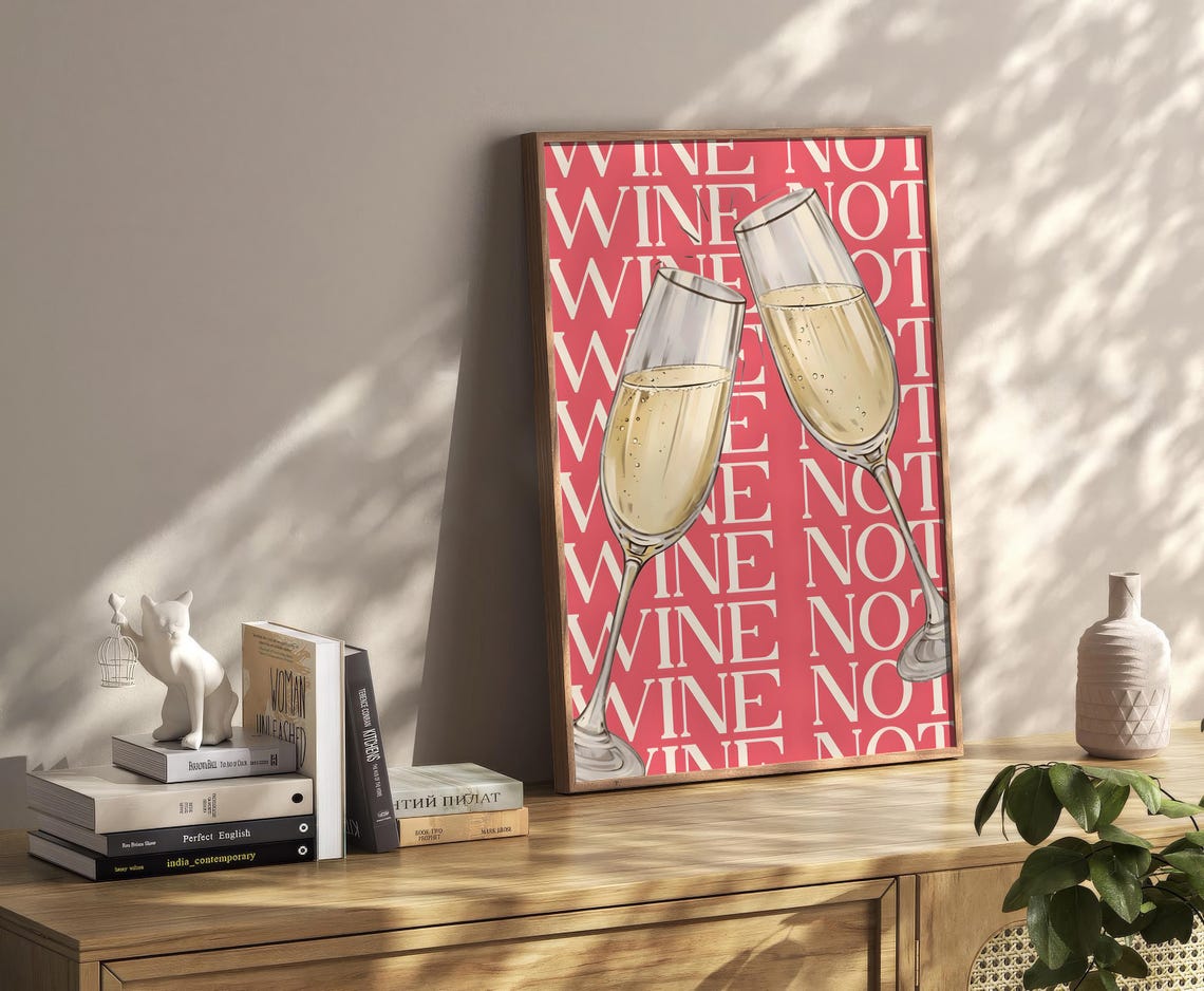 Wine Not Red Champagne Flutes Funny Pattern Bar Decor Poster - Image 3