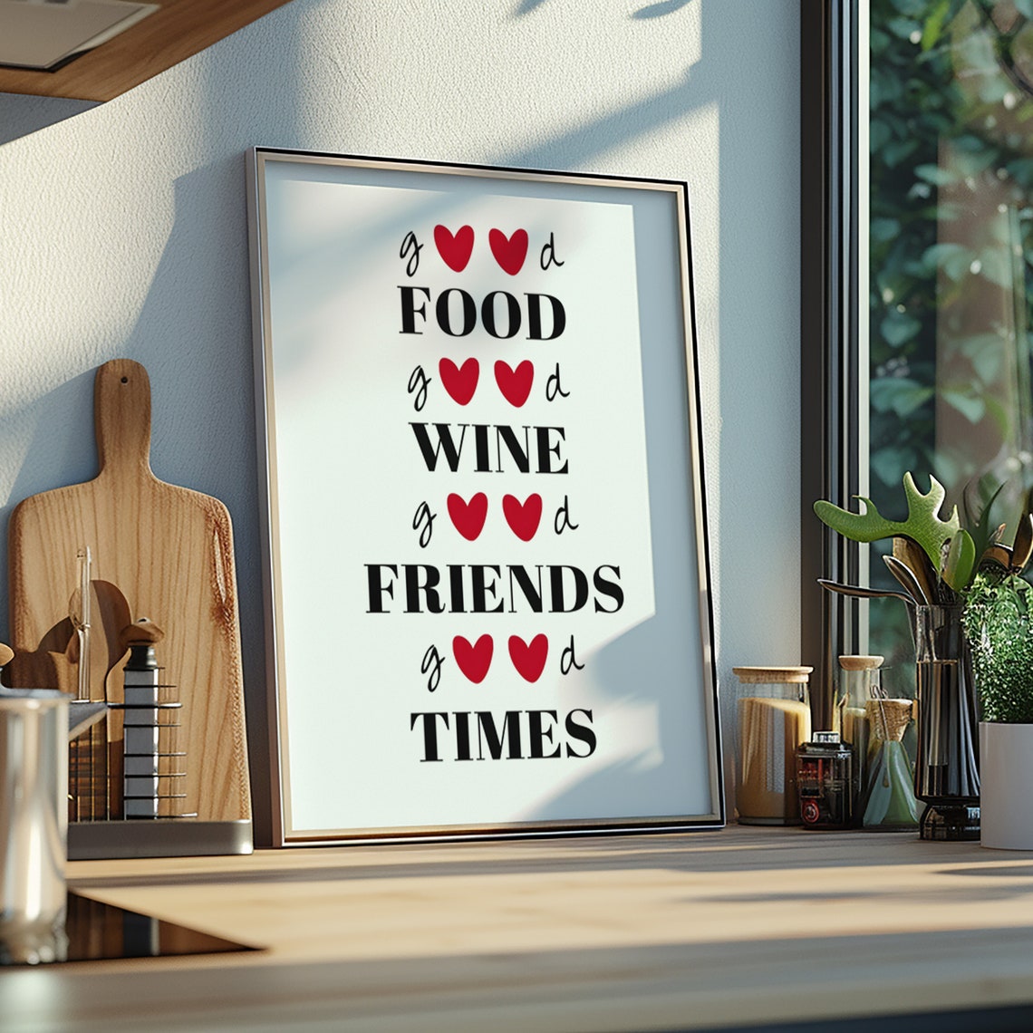 Good Food Good Wine Good Friends Good Times Typography Print - Image 2