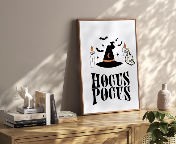 Hocus Pocus Witch Hat Bats Candles and Skull Halloween Poster