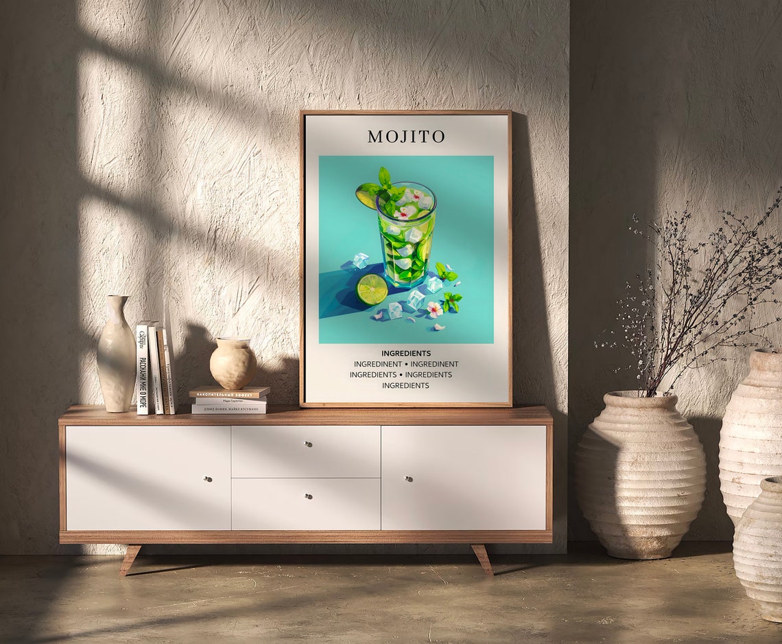 Mojito Cocktail Illustration Mint Lime Retro Bar Kitchen Art Poster - Image 2