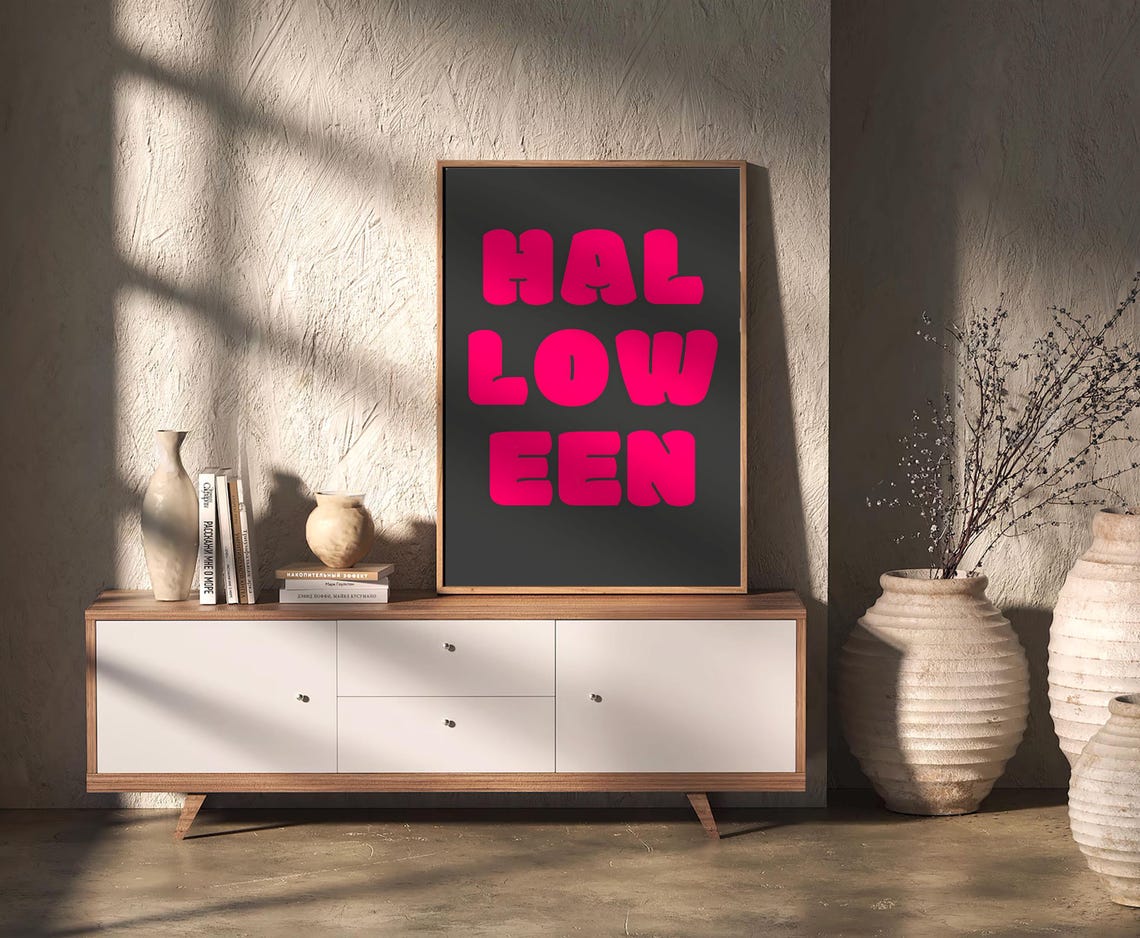 Halloween Pink Bubble Letters Black Background Bold Retro Poster - Image 2