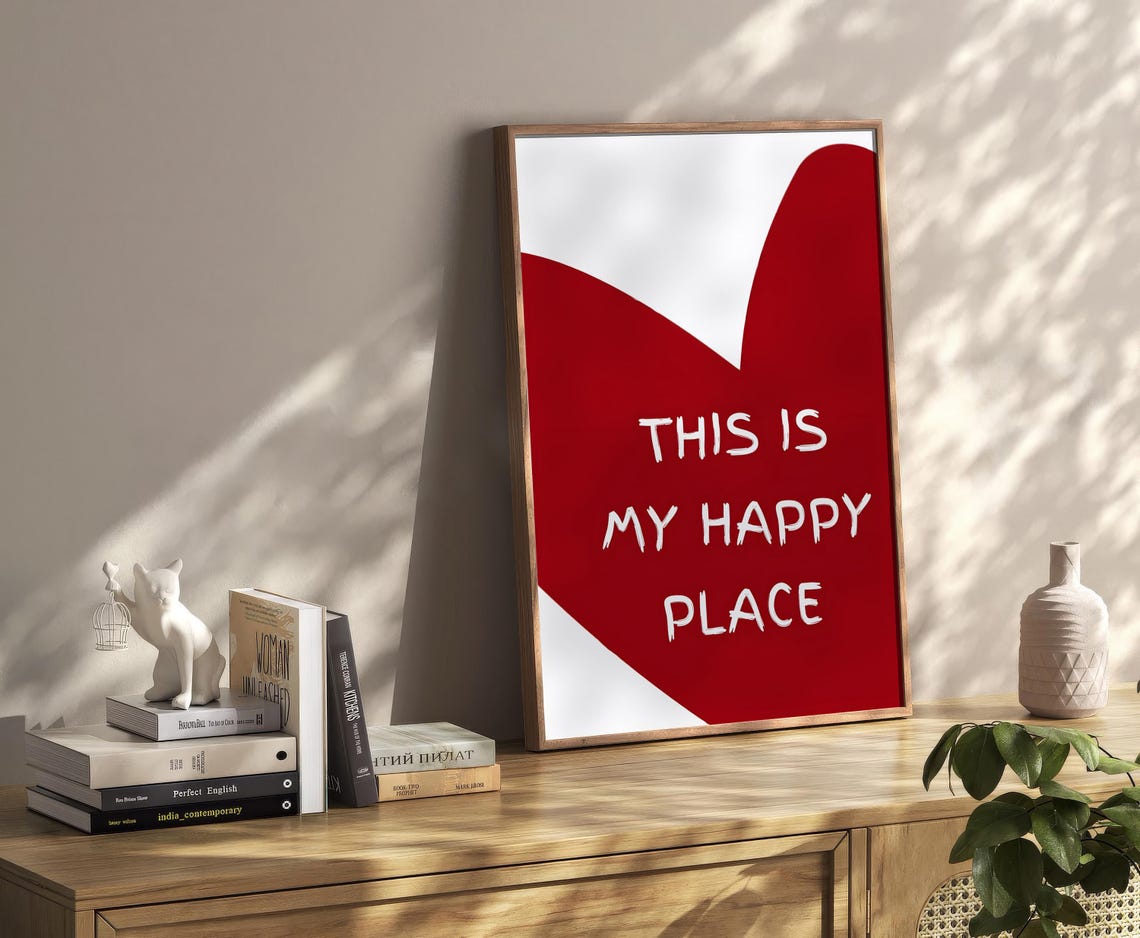 This Is My Happy Place Bold Red Abstract Quote Typography Poster - Image 2