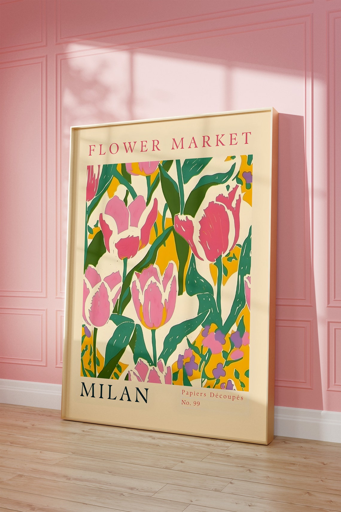 Milan Flower Market Bold Pink Tulip Blooms Botanical Wall Print - Image 3