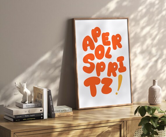 Aperol Spritz Bold Orange Bubble Letters Retro Party Art Poster
