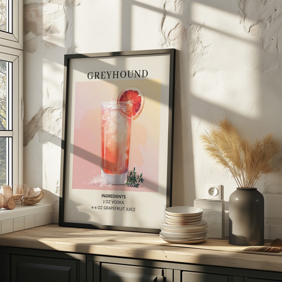 Greyhound Cocktail Watercolor Grapefruit Drink Recipe Kitchen Print - Image 2