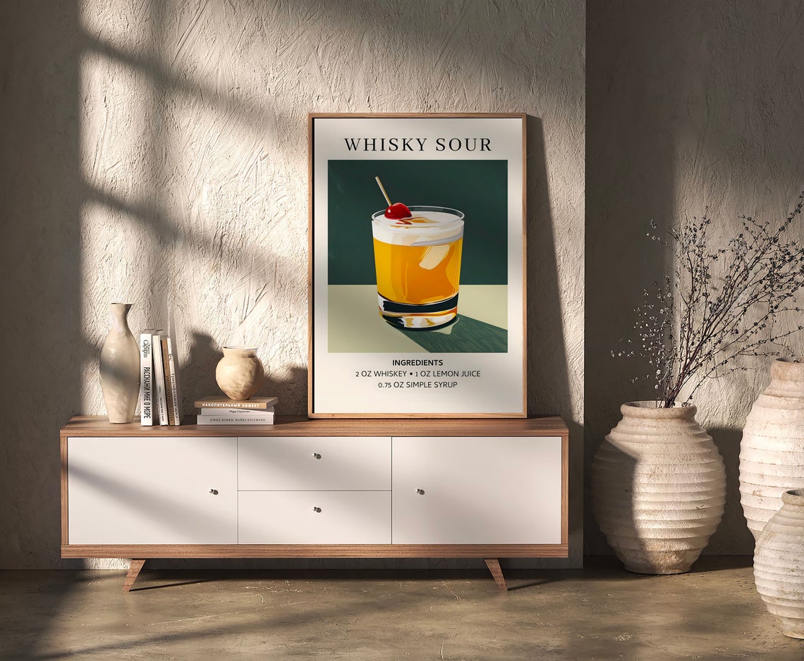 Whisky Sour Retro Cocktail Recipe Ingredients Home Bar Art Poster - Image 2