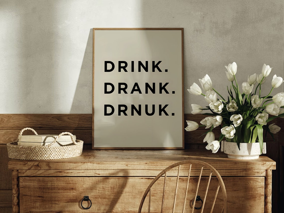 Drink Drank Drnuk Funny Bar Quote Print Retro Home Bar Wall Decor - Image 2