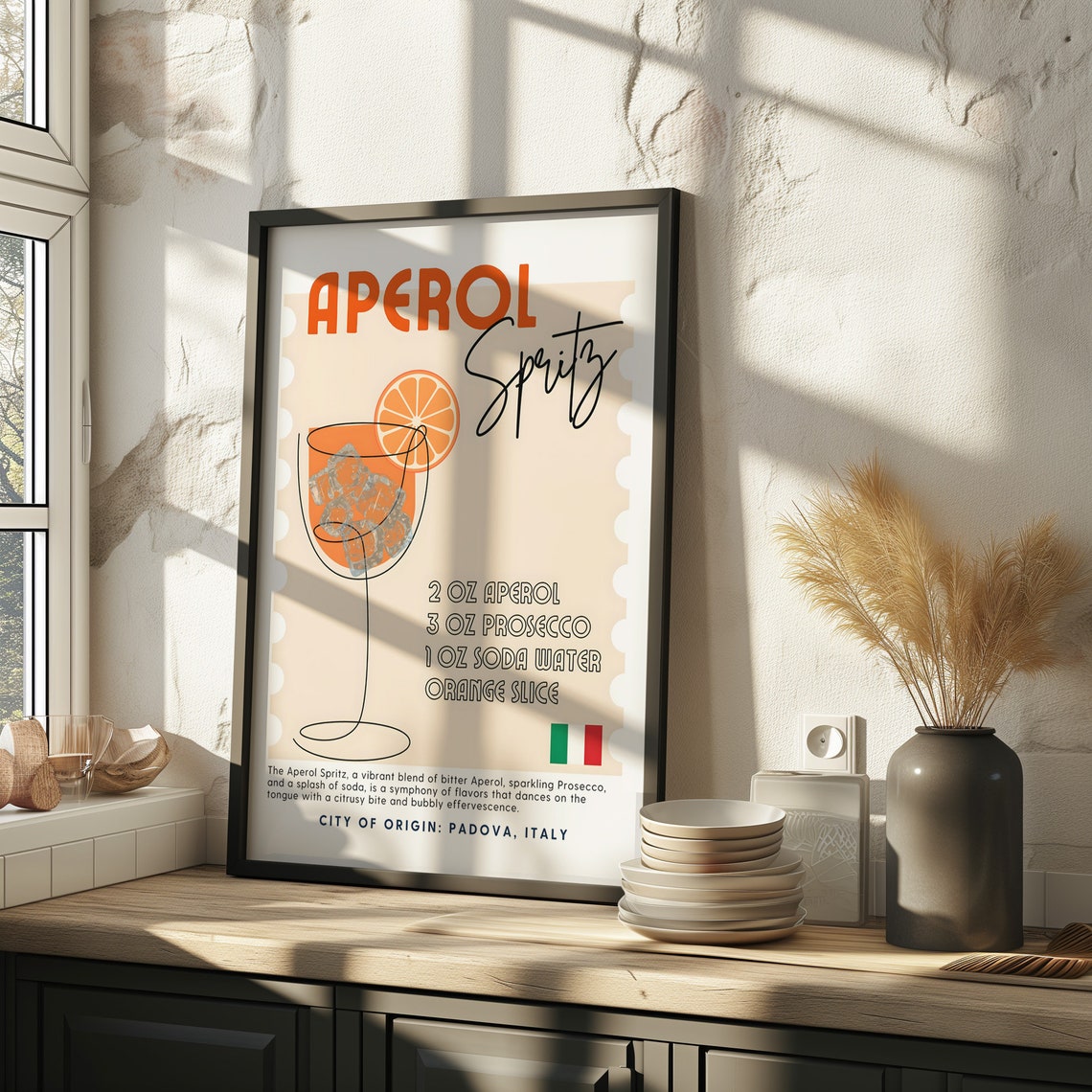 Aperol Spritz Retro Cocktail Recipe Art Print Kitchen Wall Decor - Image 2